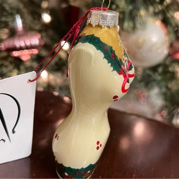 Inside Art bust form Christmas ornament hand painted holly bow limited edition - Picture 4 of 7